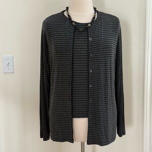 Chico's Travelers Charcoal and Black Striped Cardigan & Sleeveless Top size 16
